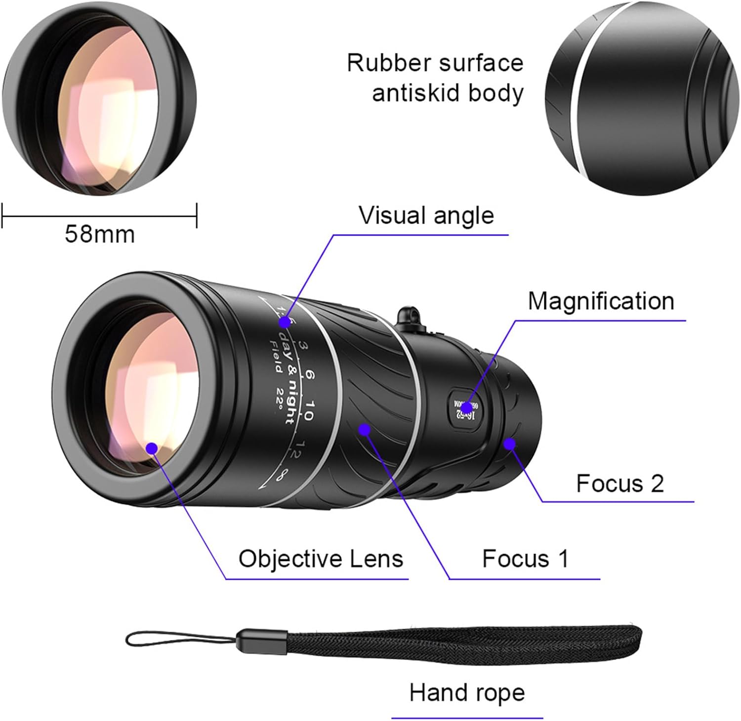 Mini telescopio monocular de visión nocturna impermeable de 16 aumentos