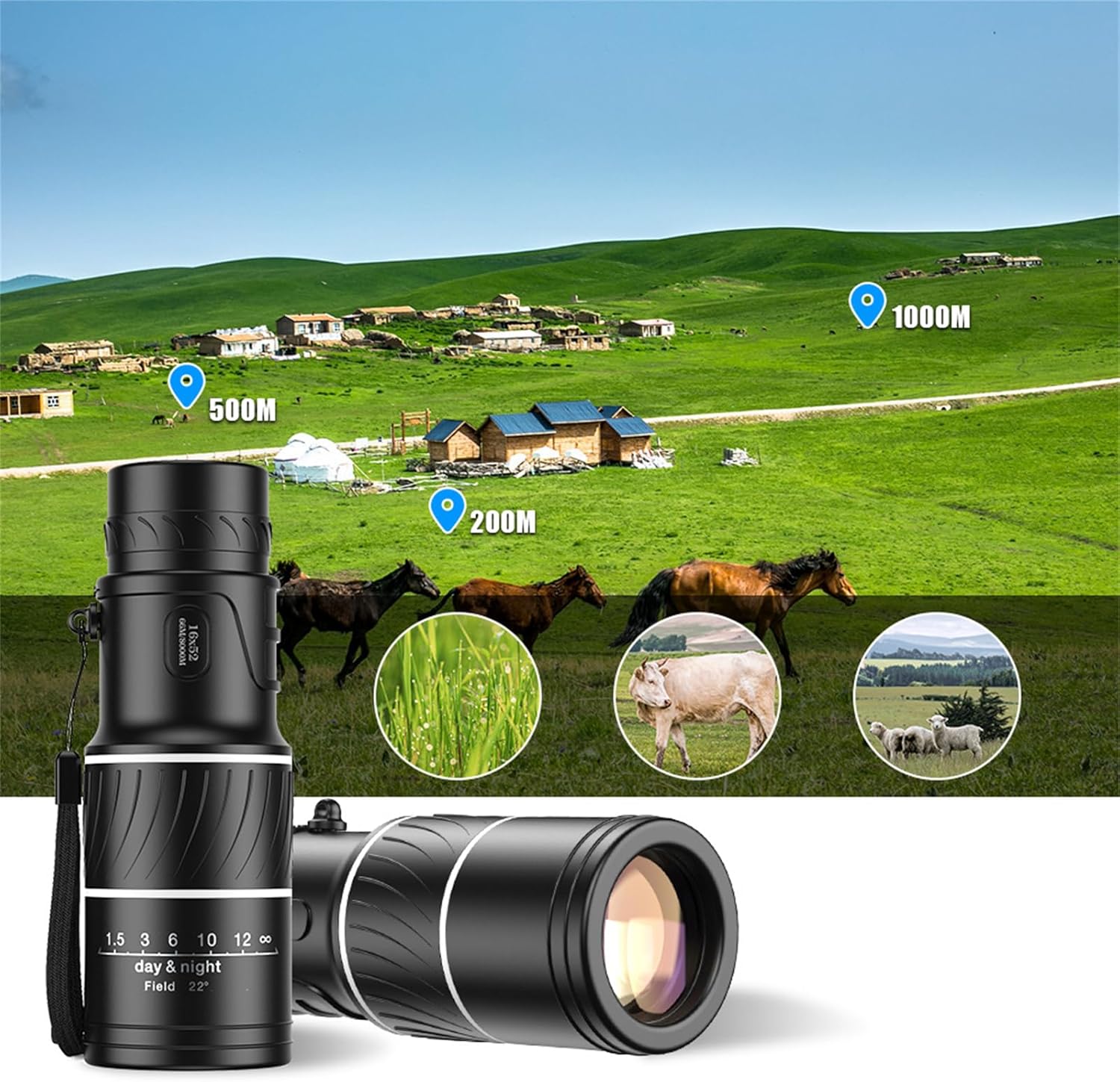 Mini telescopio monocular de visión nocturna impermeable de 16 aumentos